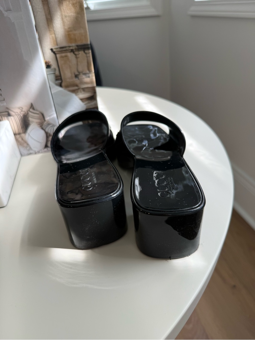 Gucci Women's Black Rubber Slide Mules - Picture 6 of 7
